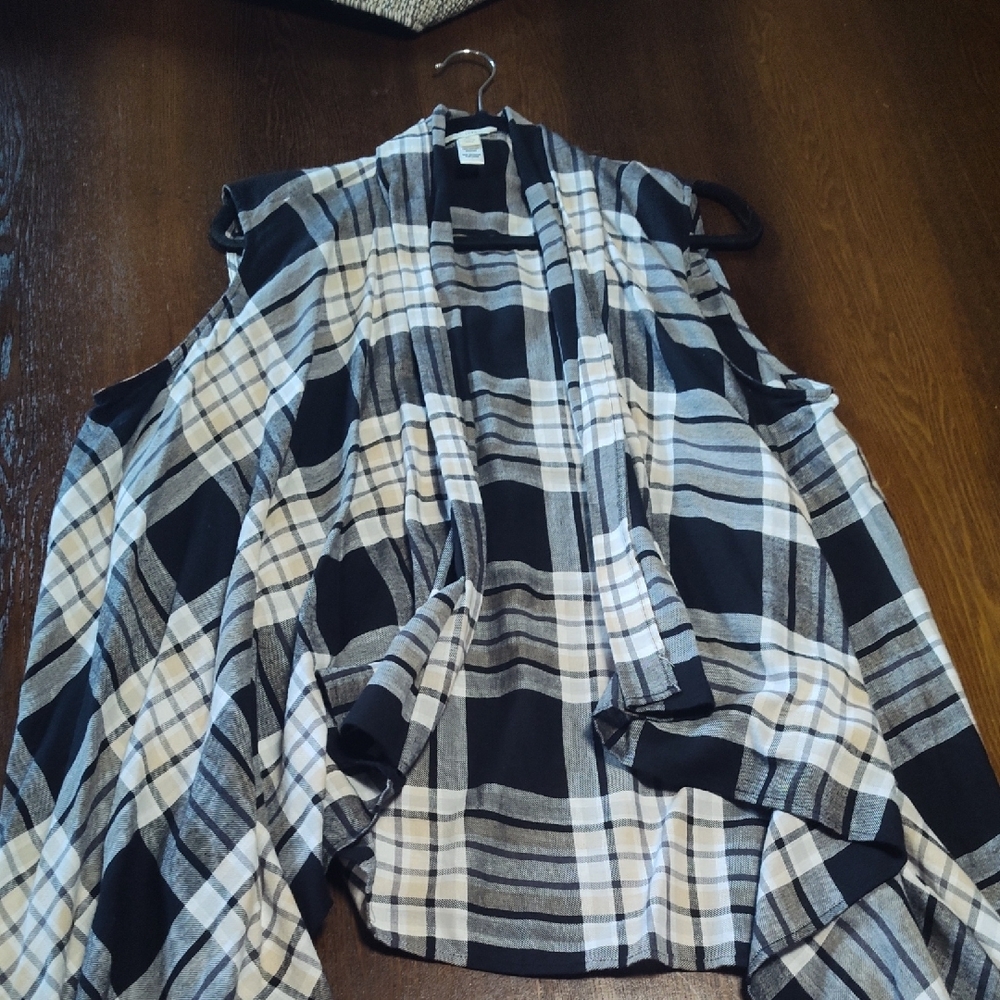 Plaid Sleeveless Open Cardigan